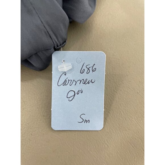 Carmen Marc Valvo Satin Blouse Size Small Smocked Tie Neck Blue Stone Office NEW - Picture 6 of 8